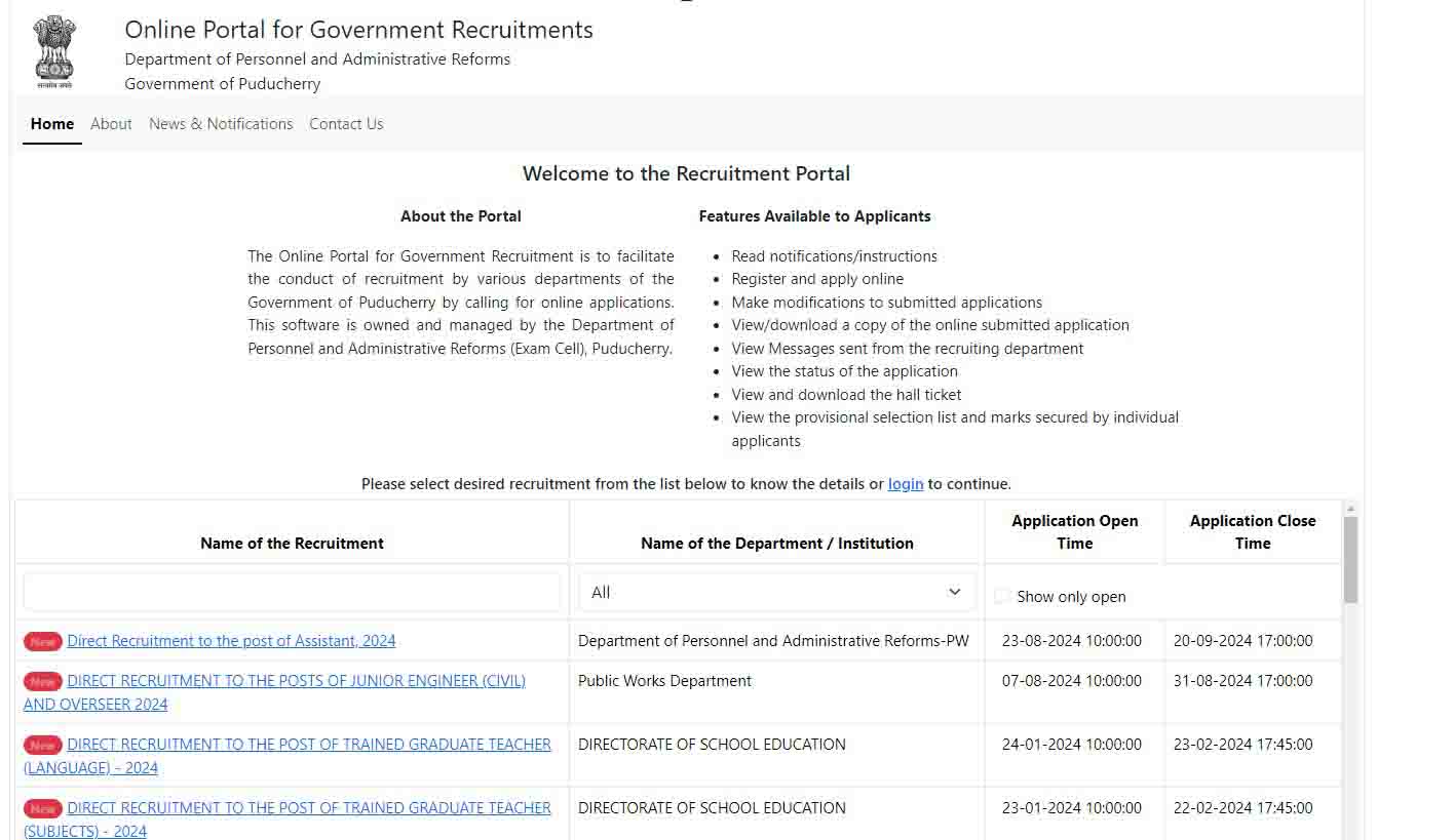 DPAR Puducherry Assistant Recruitment